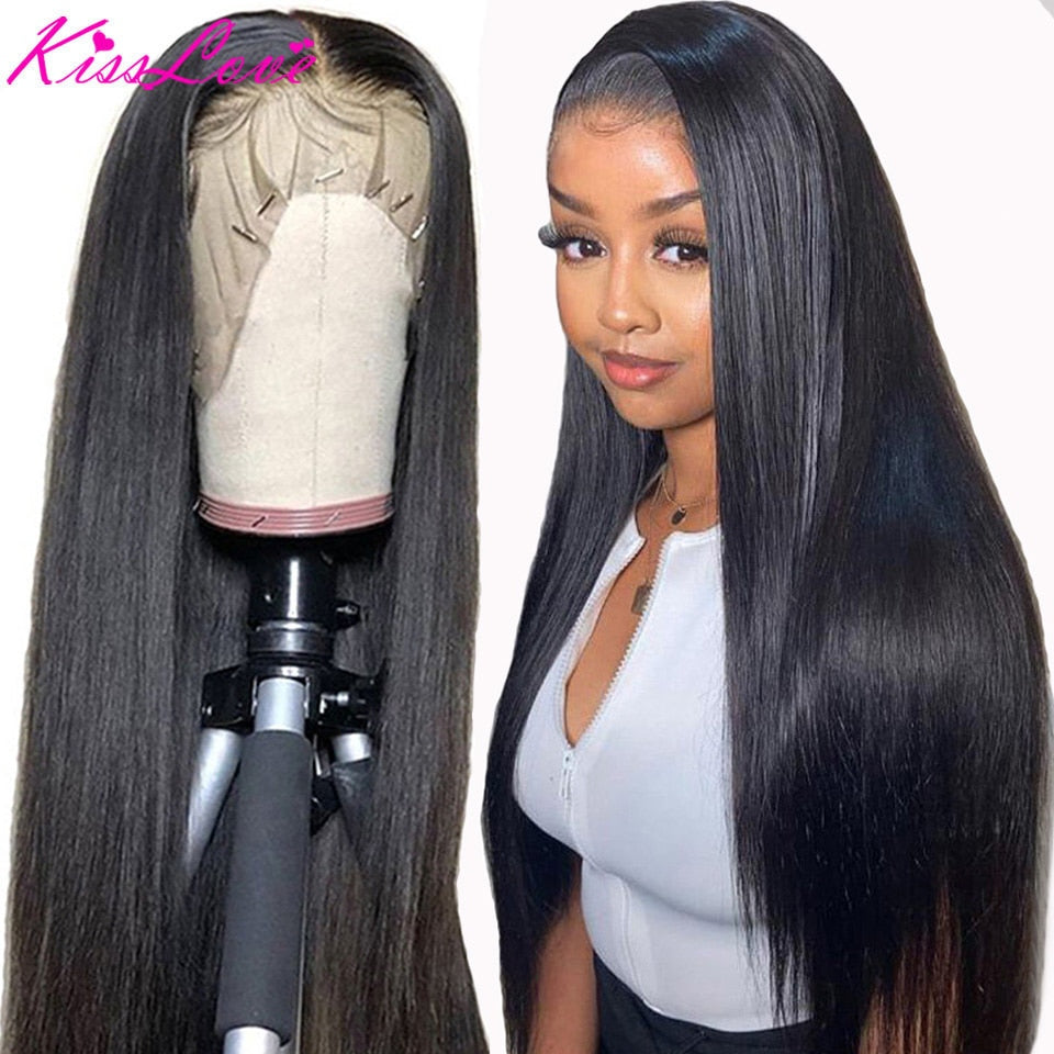 13x6 13x4 Lace Frontal Human Hair Wigs Pre Plucked Glueless Brazilian Straight 4X4 Lace Closure Wig with Baby Hair Remy KissLove